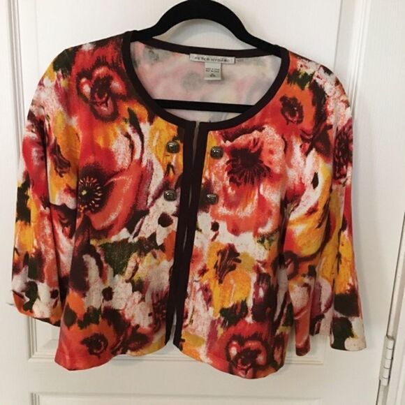 Peter Nygard Brown Printed Cardigan - Picture 1 of 3